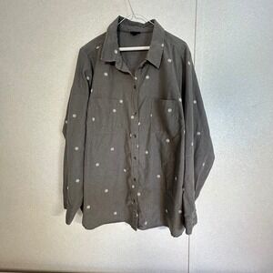 Torrid Embroidered Daisy Shirt Button Down Long Sleeve Gray Plus Size 3 Pockets